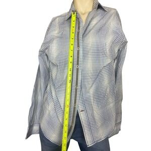 EQ Blue White Check Plaid Button Front Long Sleeve Shirt Womens Medium